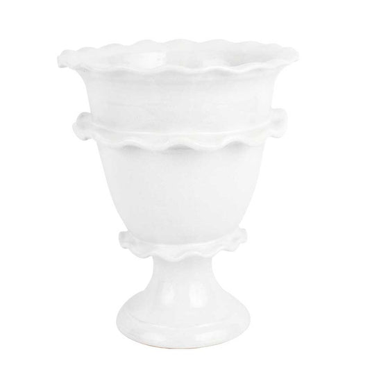 White Ruffle Tall Footed Cachepot