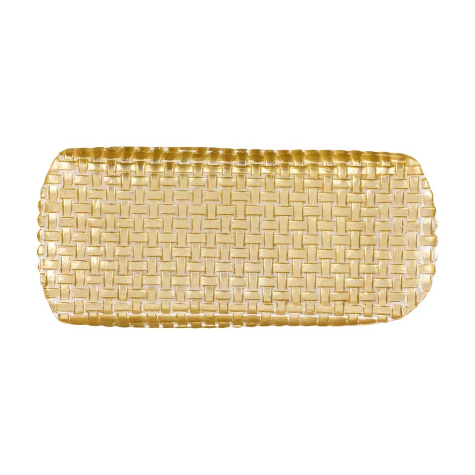 Gold Basketweave Large Rectangular Tray