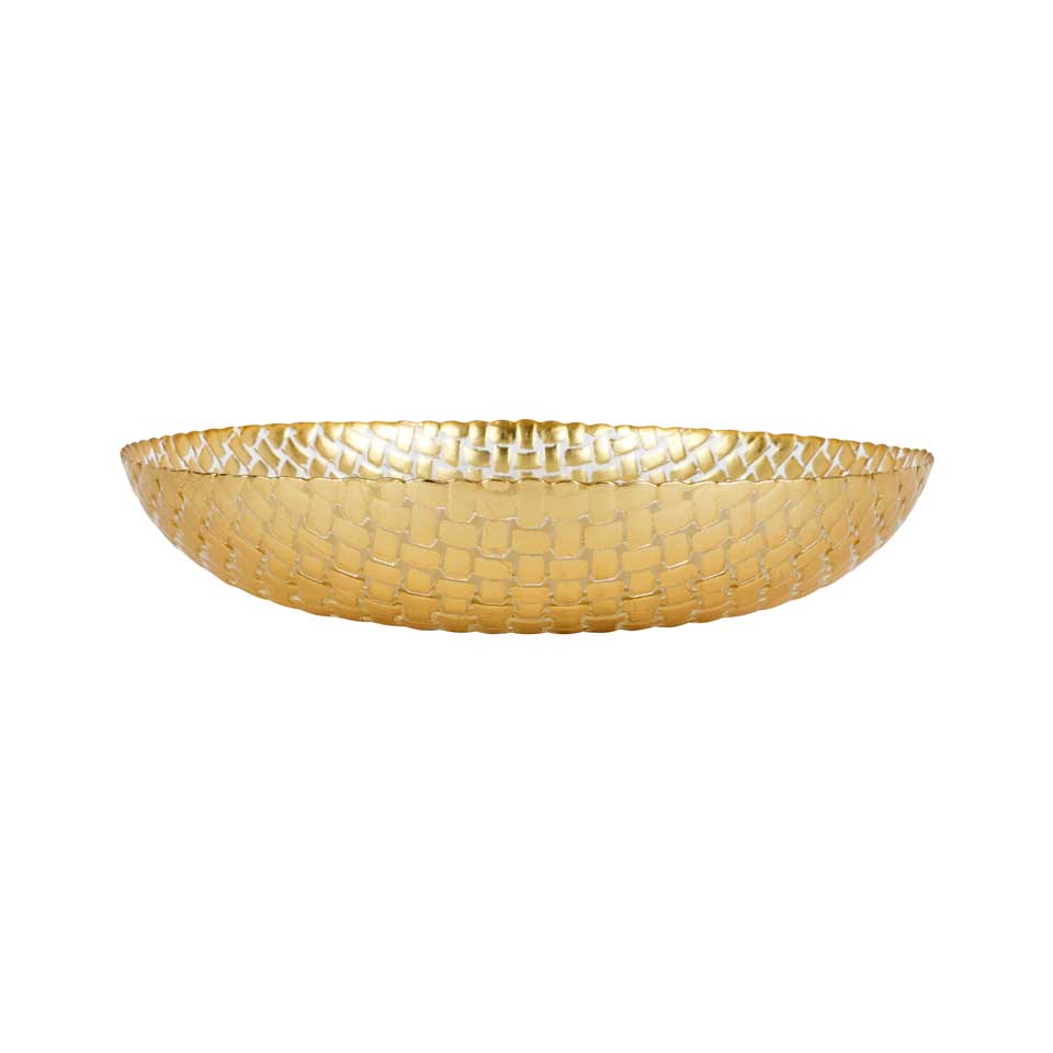 Gold Basketweave  Large Shallow Bowl