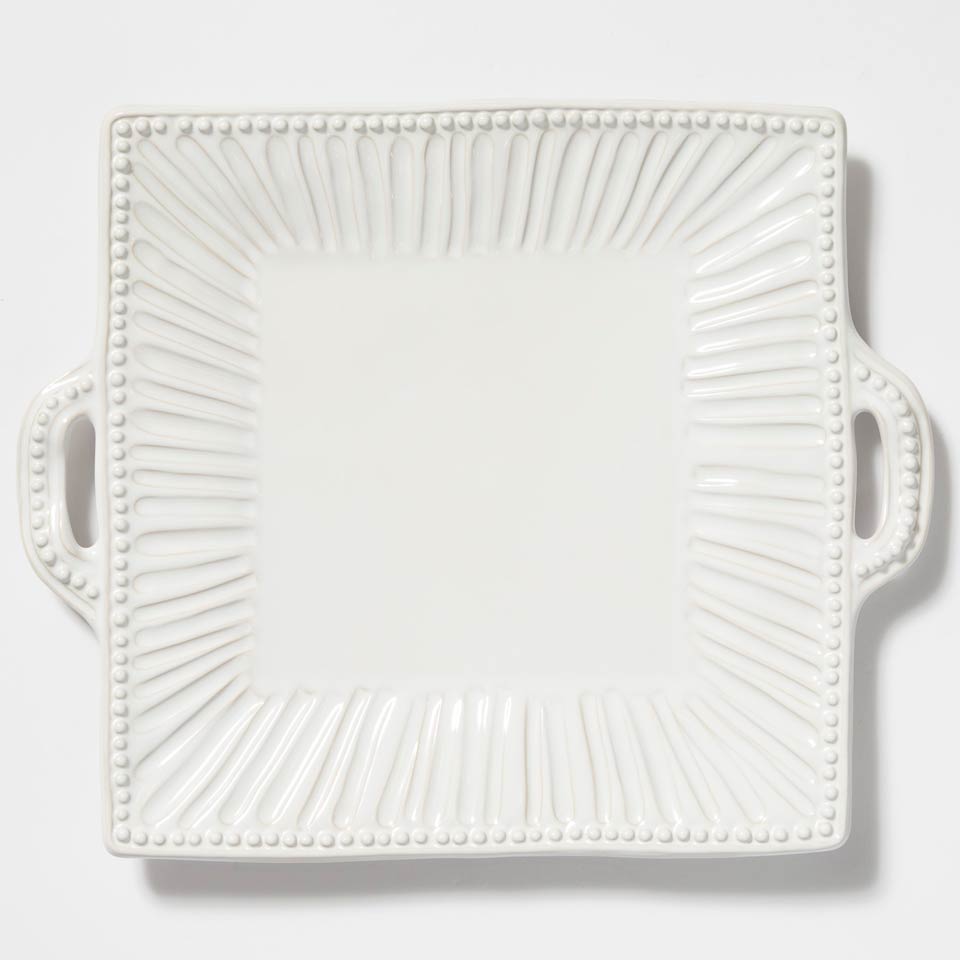 White Stripe Handled Square Platter