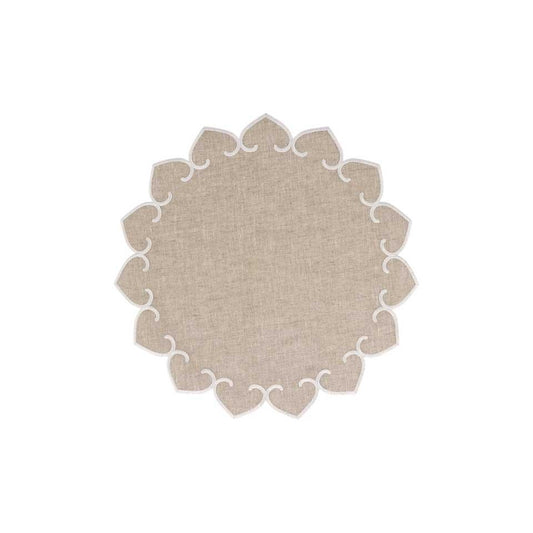 Natural Round Placemats with White Stitching - Set of 4