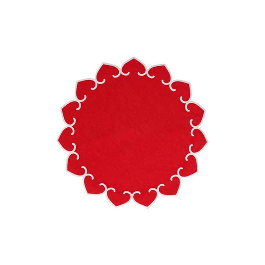 Red Round Placemats with White Stitching - Set of 4