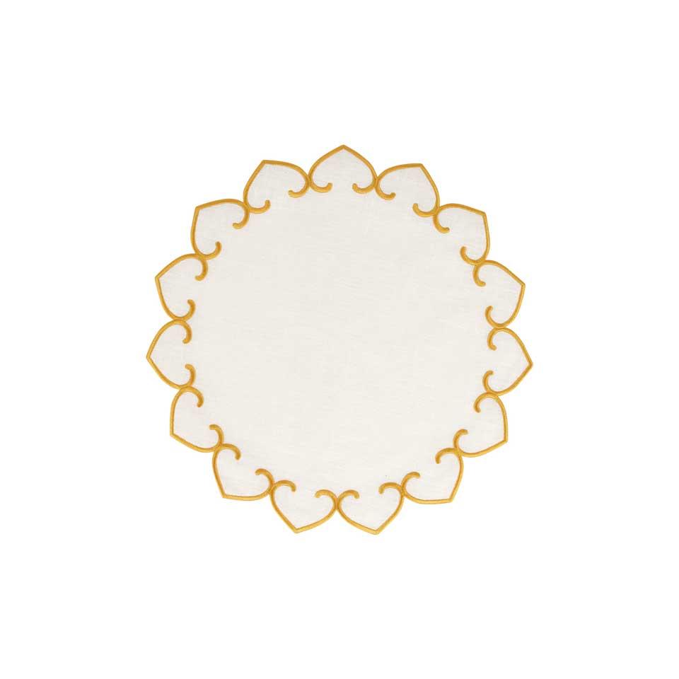 White Round Placemats with Gold Stitching - Set of 4