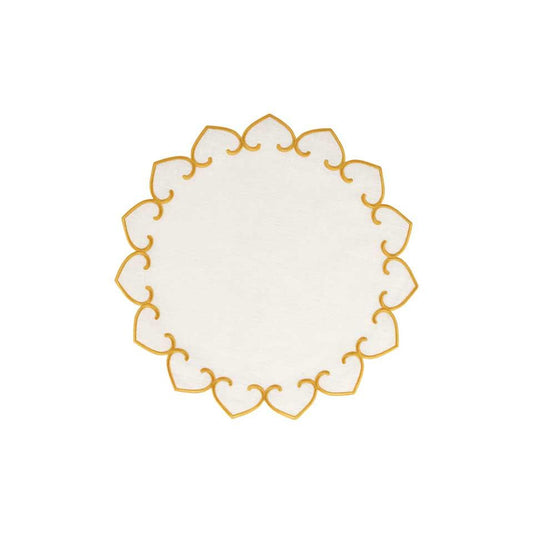 White Round Placemats with Gold Stitching - Set of 4