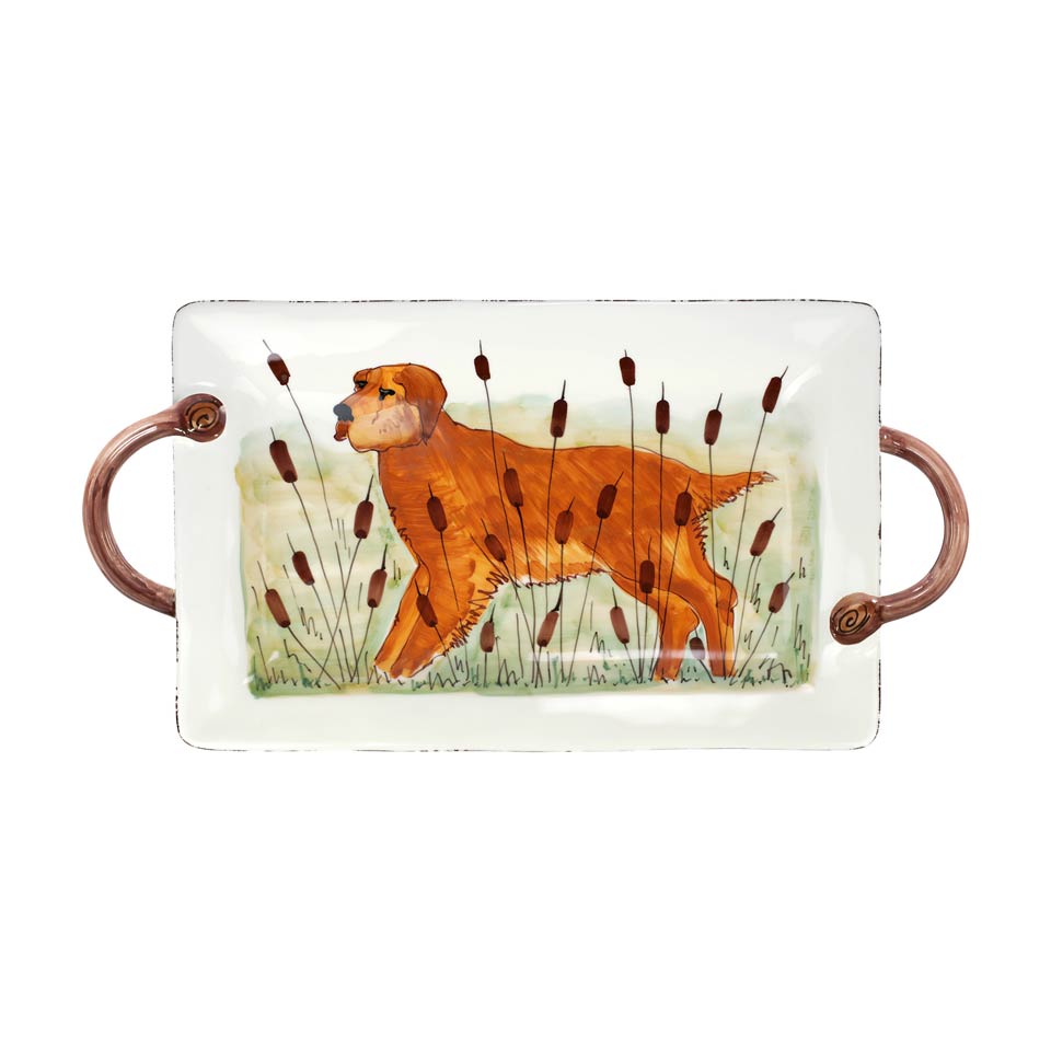 Hunting Dog Handled Rectangular Platter