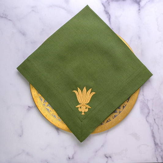 Villa Floret, Evergreen (Gold) Large Napkin