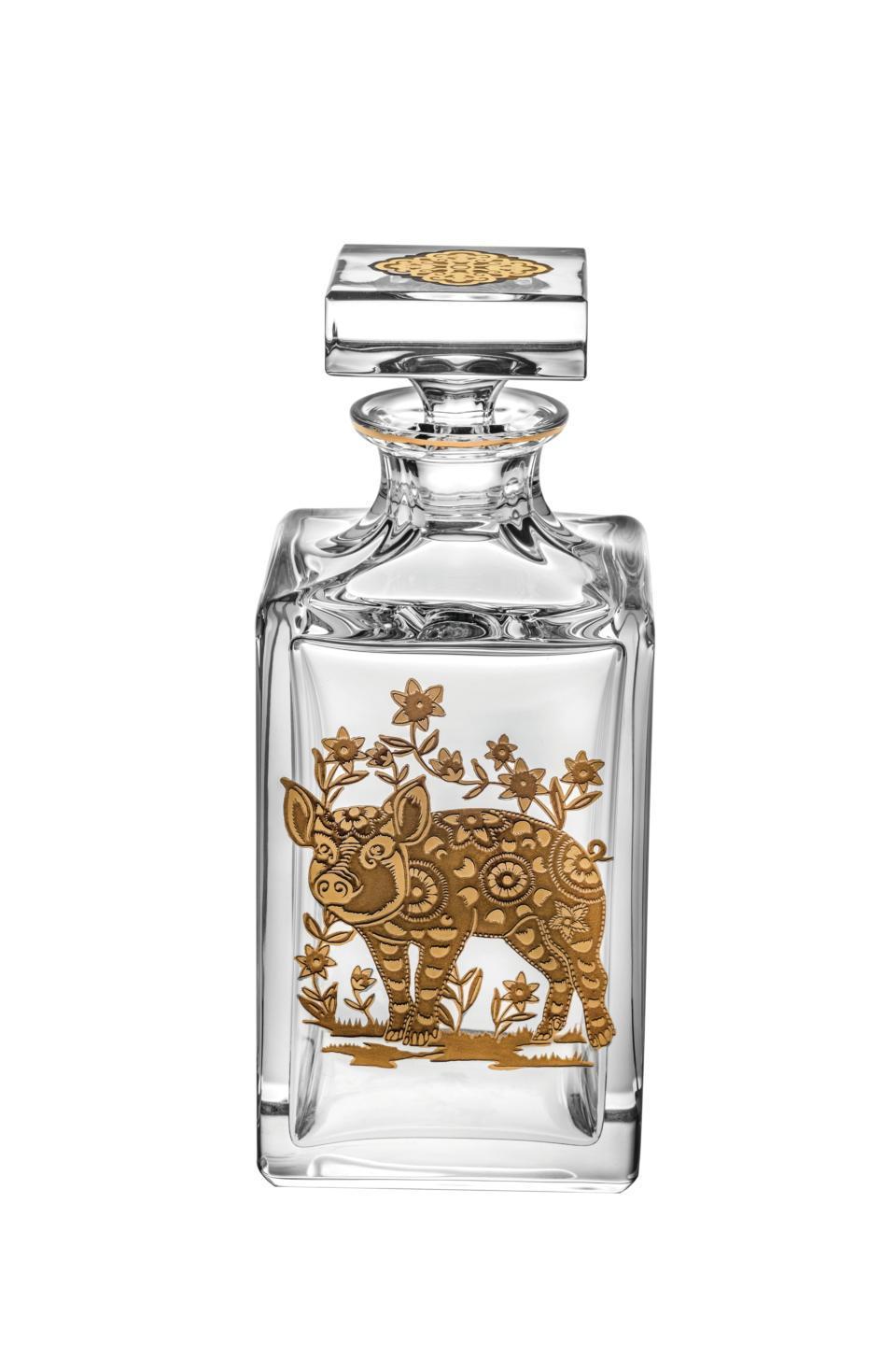 Whisky Decanter with Gold Pig