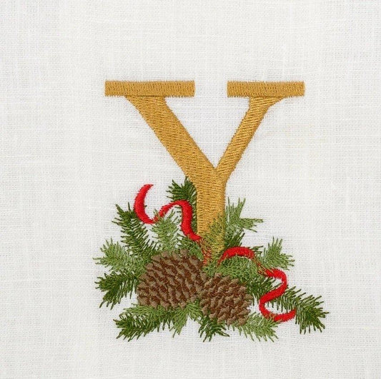Towel, Winter Pine Monogram Y, White (Multi)