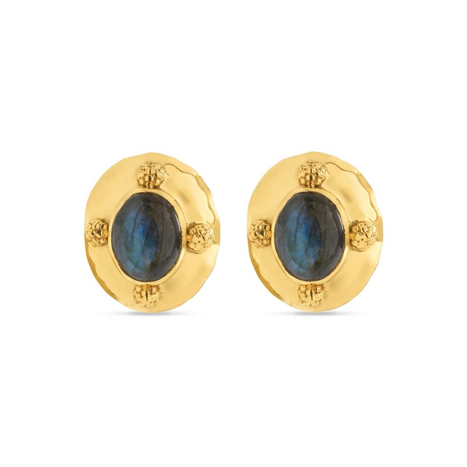Oval Stud Earrings - Gold/Blue Labradorite