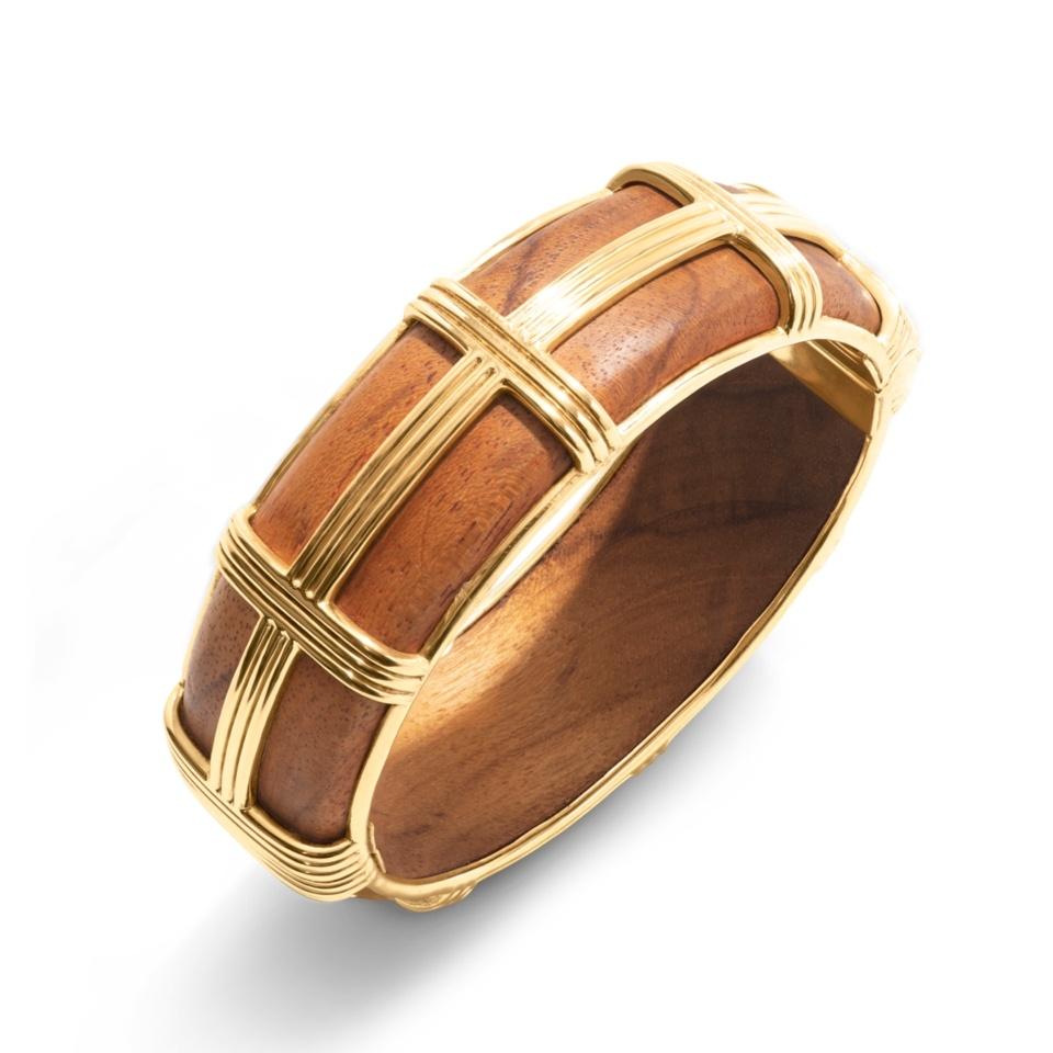 Hinged Bangle, S/M - Teak
