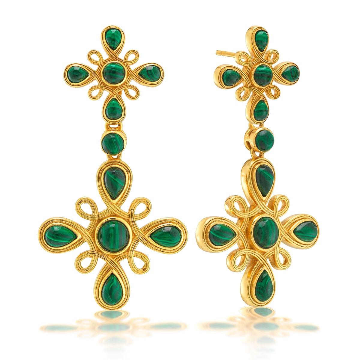 Gem Double Drop Earrings - Malachite