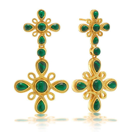 Gem Double Drop Earrings - Malachite