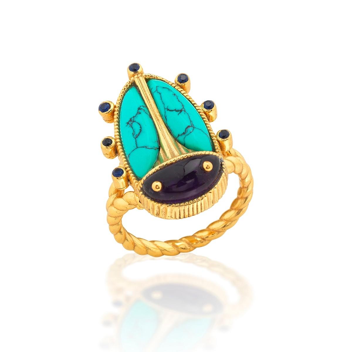 Grande Ring - Amethyst/Turquoise, Size 7