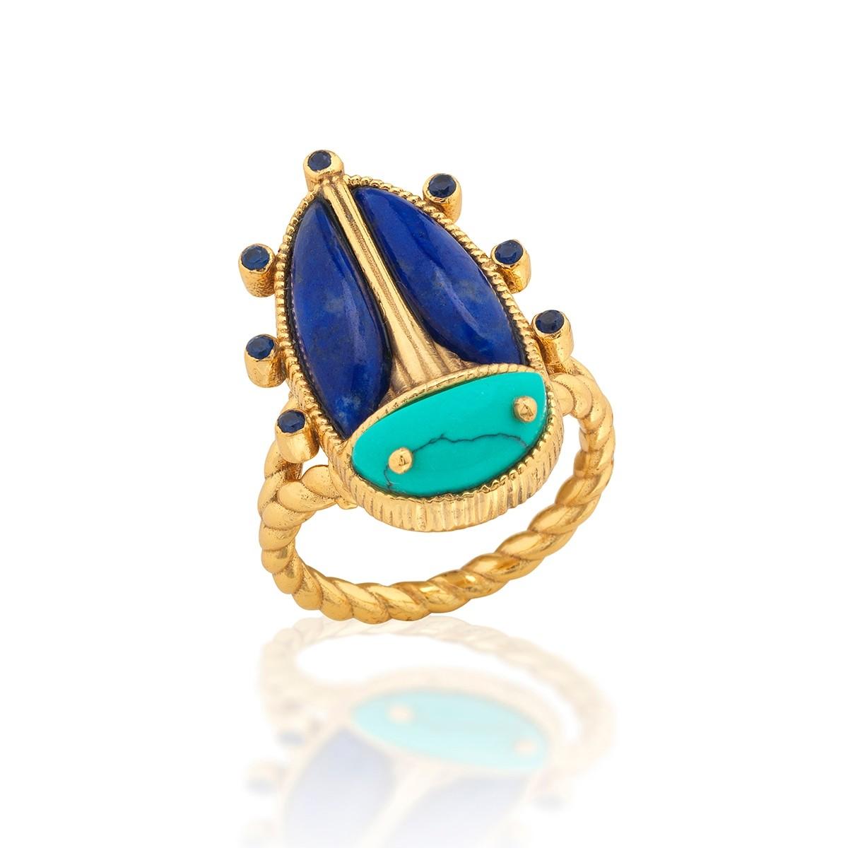Grande Ring - Turquoise/Lapis, Size 8