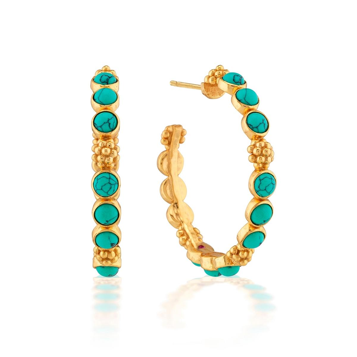 Gem Medium Hoop Earrings - Turquoise