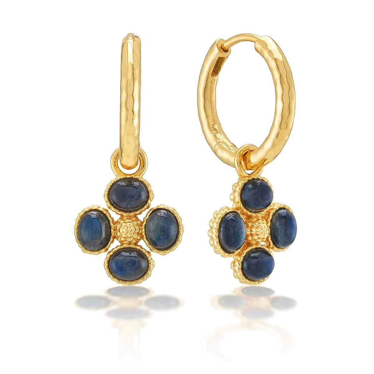 Hoop Earrings with Double Sided Charm - Blue Labradorite