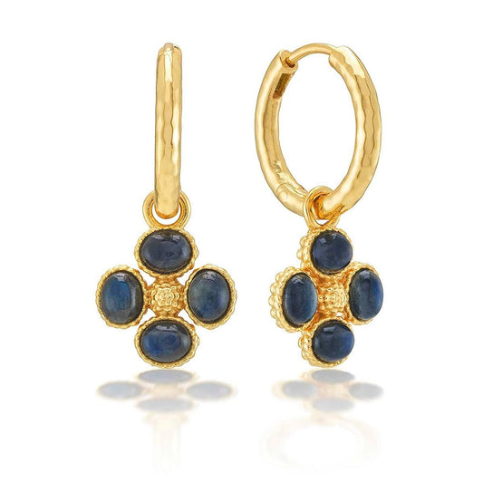 Hoop Earrings with Double Sided Charm - Blue Labradorite