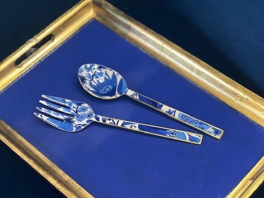 Blue and White Salad Server Set