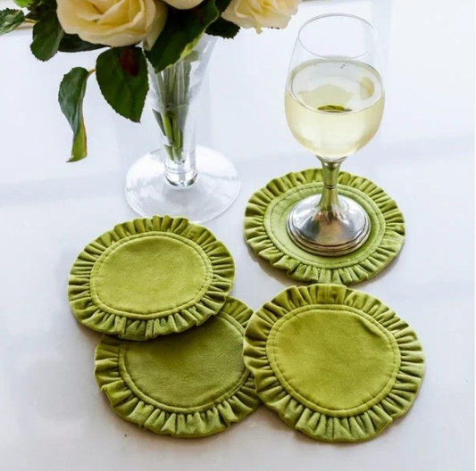 Coaster Set (4), Round Ruffle, Velvet Pear