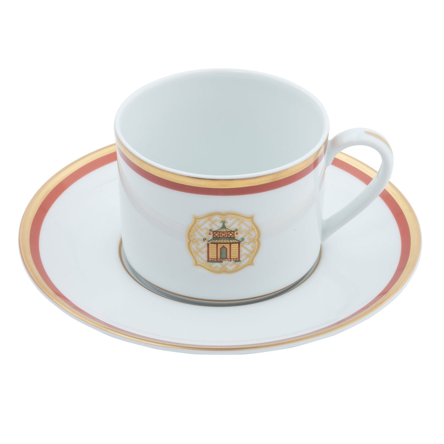 Tea Cup Saucer Gold and Orange Band