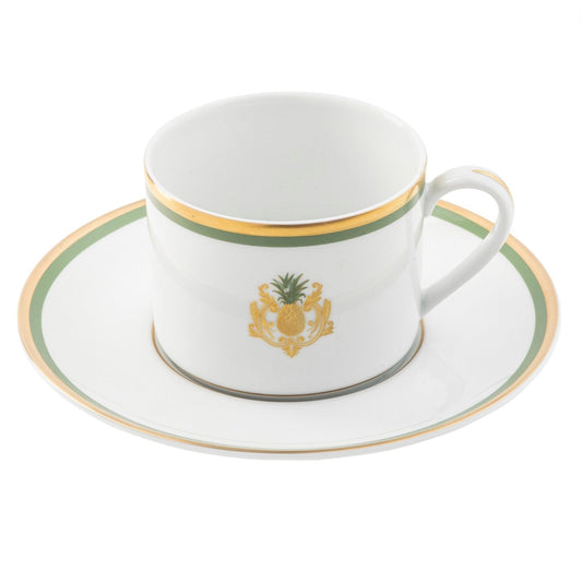 Tea Cup Saucer Gold and Green Band