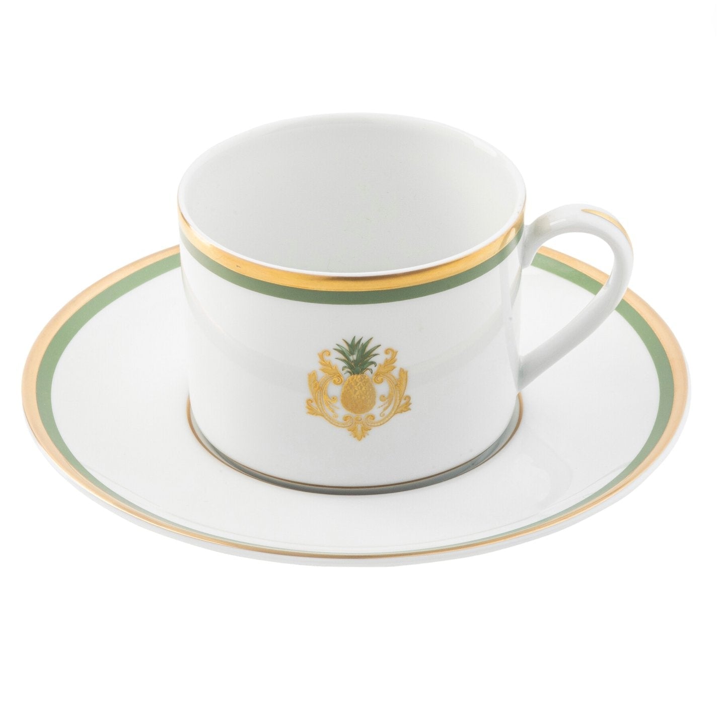Tea Cup Saucer Gold and Green Band