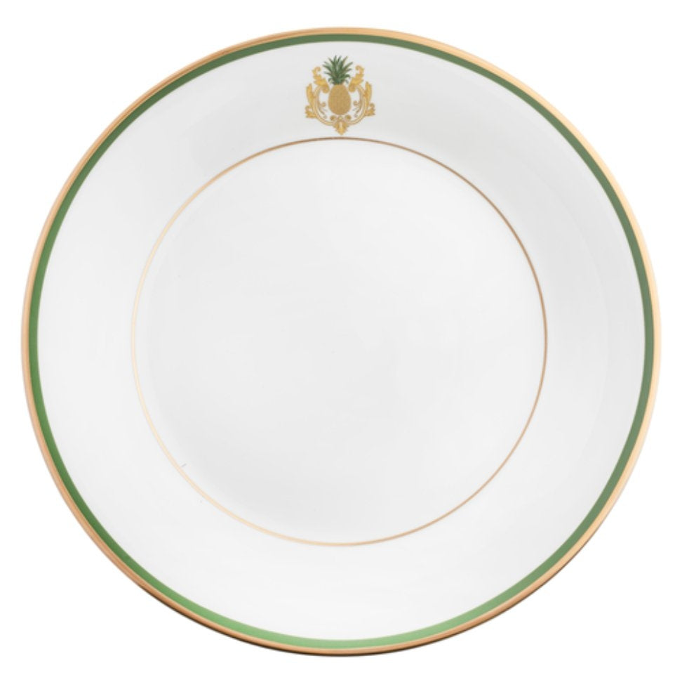 Motif on Rim Dinner Plate green and gold band