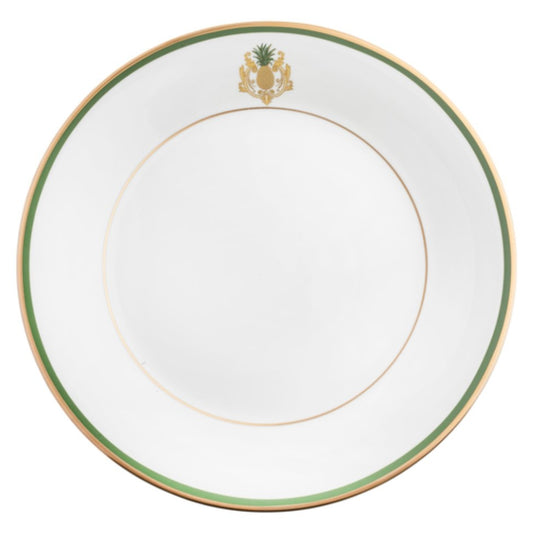 Motif on Rim Dinner Plate green and gold band