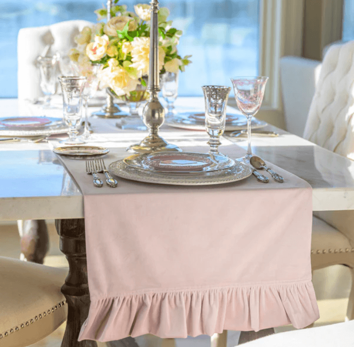 Velvet Dusty Pink Runner, With Ruffle 90"