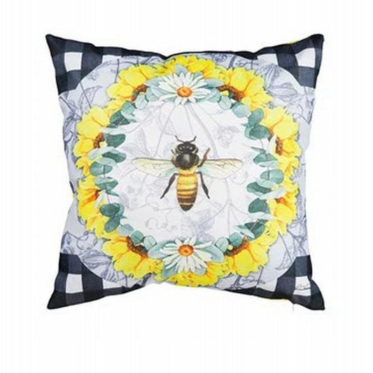 Honey Bee with Flowers Pillow