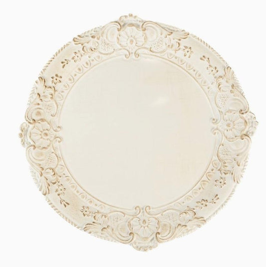 Antica Corte Wooden Charger, Vintage White