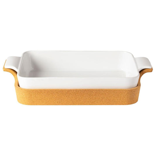 Gift Rect. Baker w/ Cork Tray 16", White