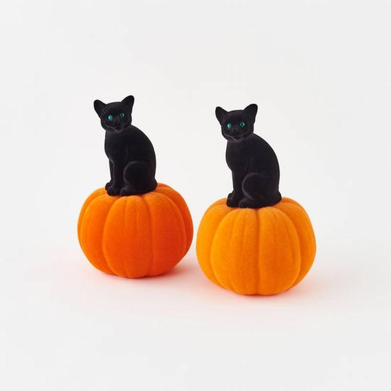 Flocked Cat on Pumpkin-Asst colors