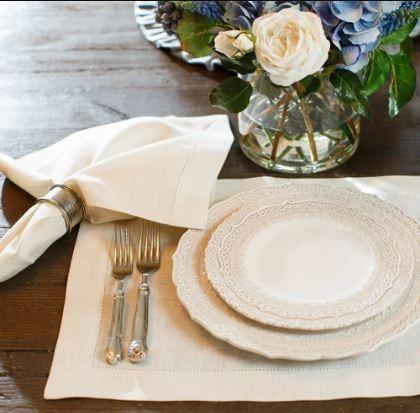 Hemstitch Linen Rectangle Placemat, Cream