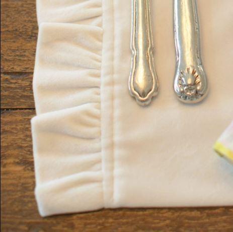Velvet Rectangle Placemat with Ruffle, Cream