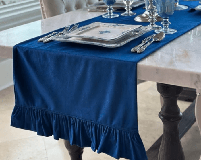 Velvet Royal Blue Runner, With Ruffle 90"