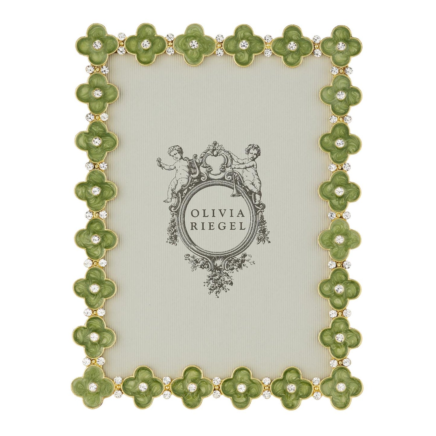Gold Celadon Enamel Clover 5" x 7" Picture Frame