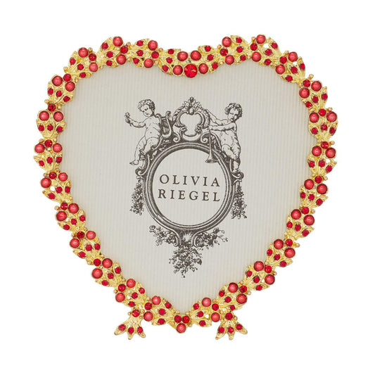 Gold Contessa Heart 3.5" Picture Frame with Ruby Crystals & Red Pearls