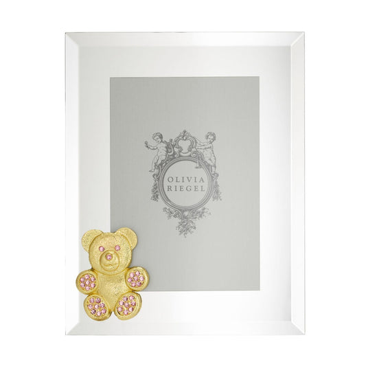 Gold Teddy Bear with Light Rose Crystals 5" x 7" Picture Frame