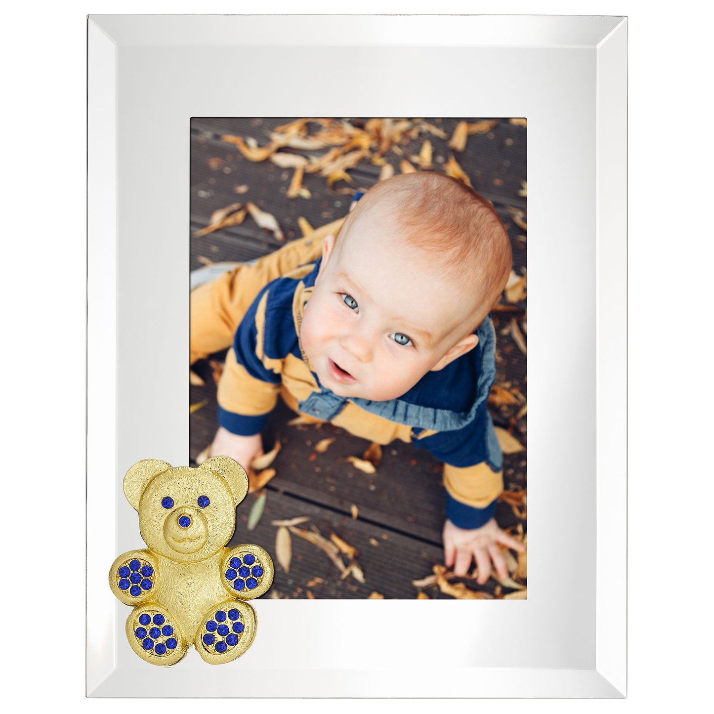 Gold Teddy Bear with Sapphire Crystals 5" x 7" Picture Frame