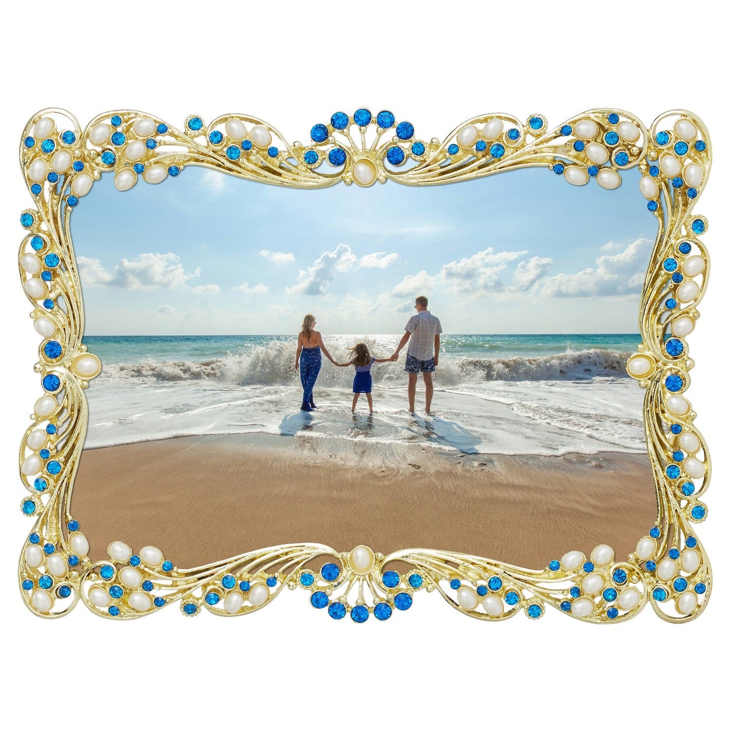 Audrey Picture Frame with Capri Blue Stones & White Freshwater Pearls