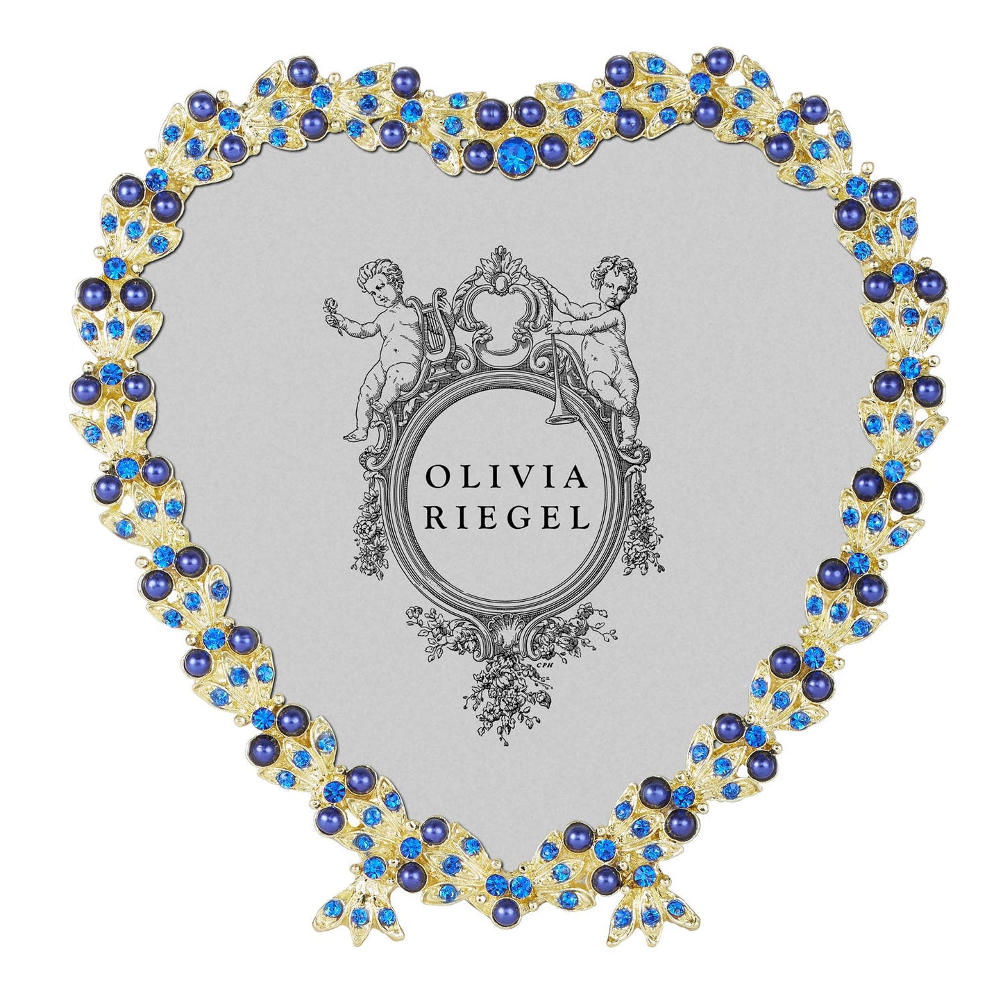 Contessa Heart 3.5" Picture Frame with Sapphire Crystals and Blue Pearls