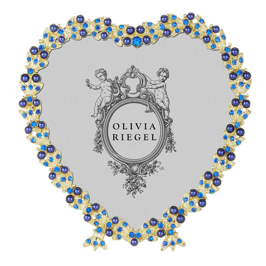 Contessa Heart 3.5" Picture Frame with Sapphire Crystals and Blue Pearls