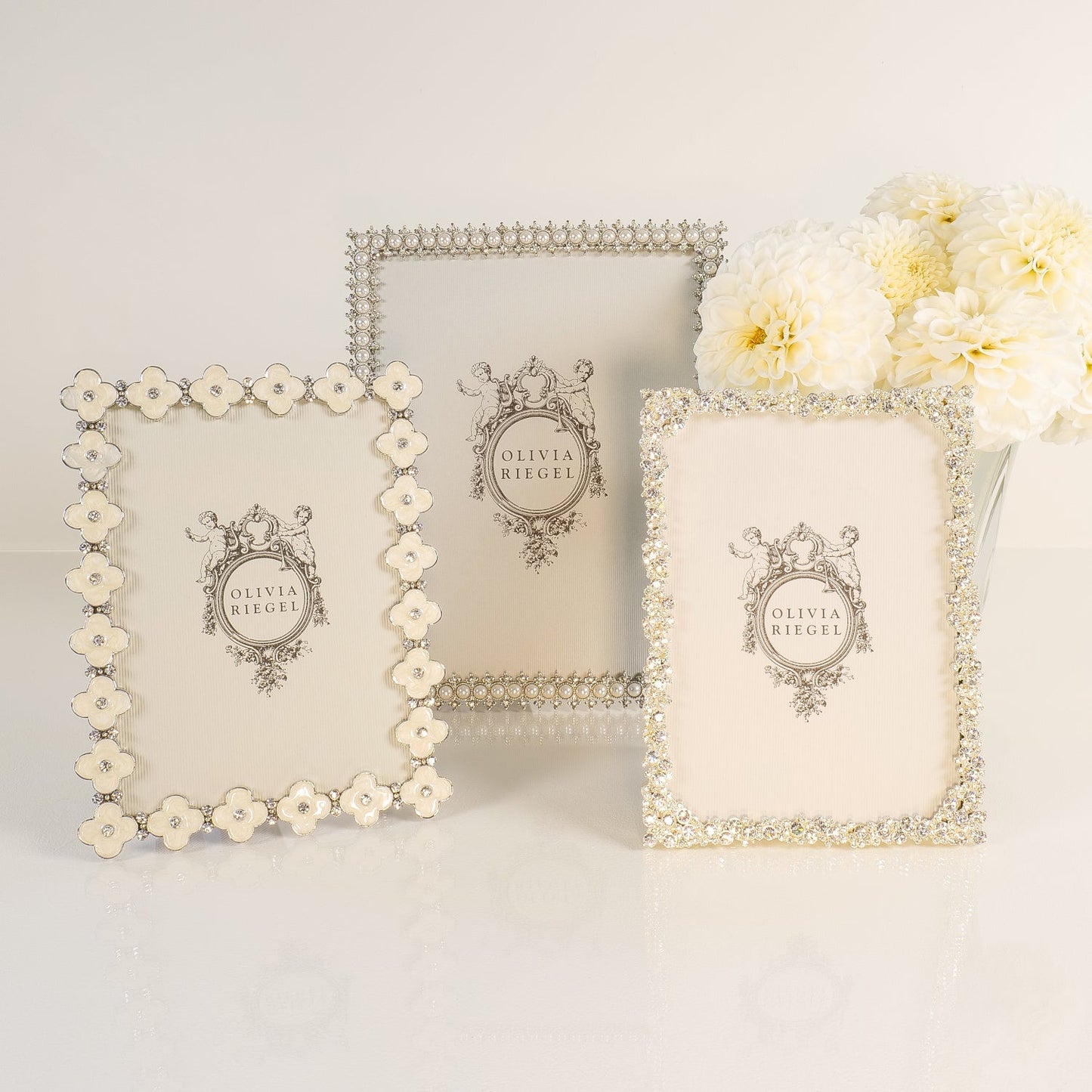Silver White Enamel Clover Picture Frame
