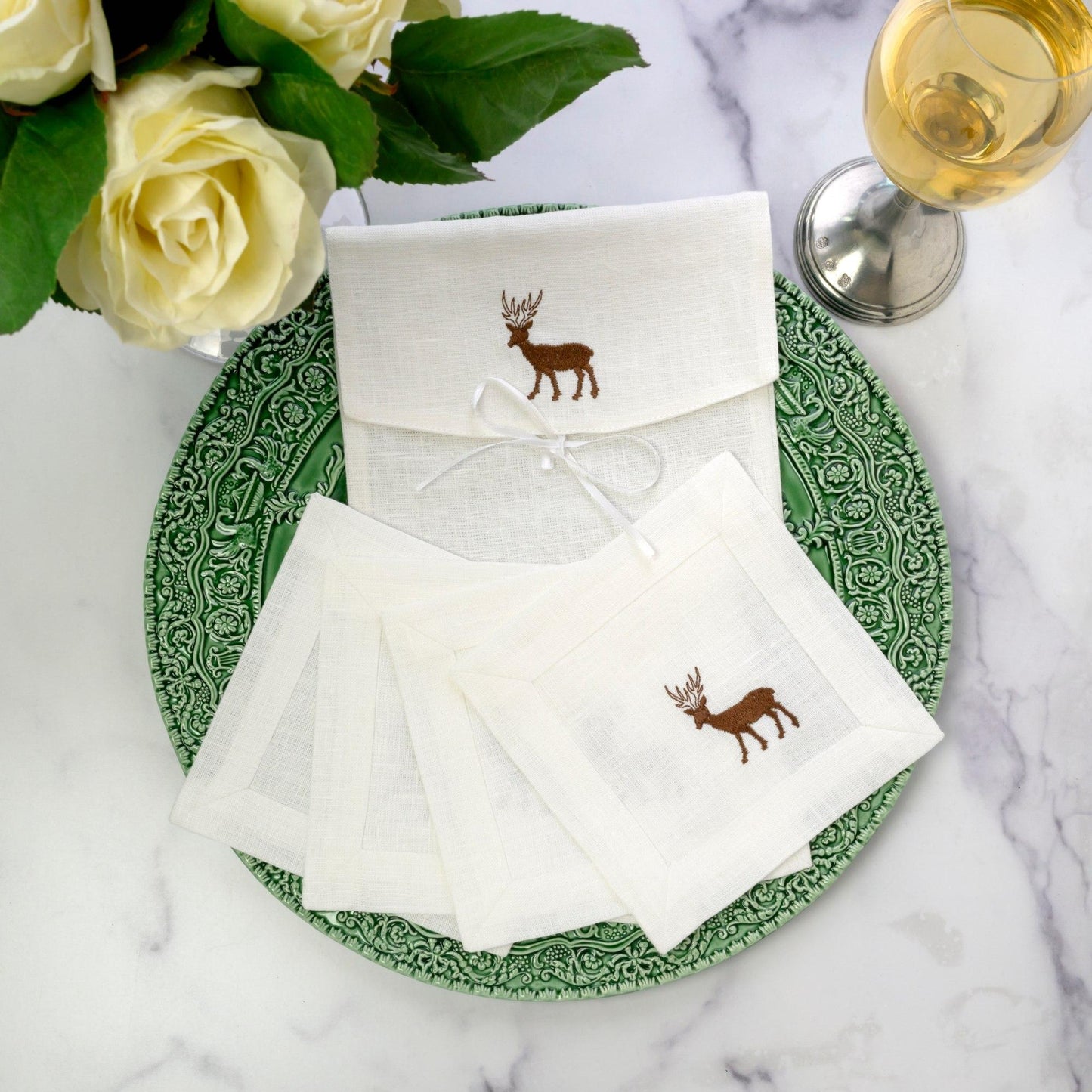 Tiny Deer Cocktail Napkin Set, White (Multi)