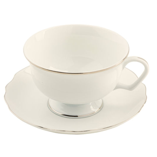 White Georgian Platinum Teacup Saucer