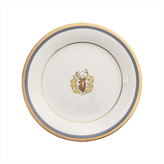 Motif on Center Well Charger Plate Gold and Gray-Blue Band