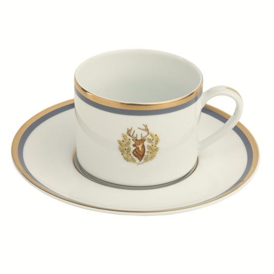 Tea Cup Saucer Gold and Gray-Blue Band